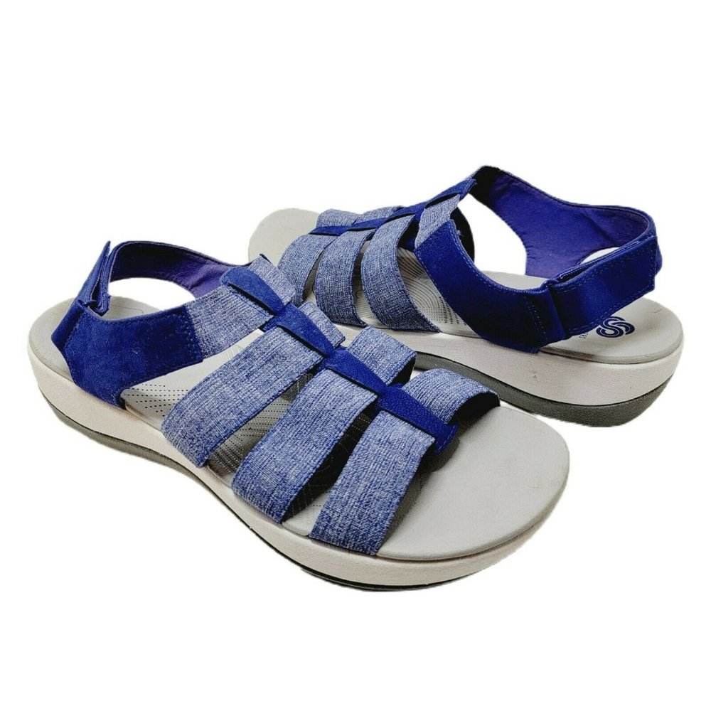 Clarks Cloud Steppers Soft Cushion Women 9.5W Arla Shaylie Blue Strappy Sandals
